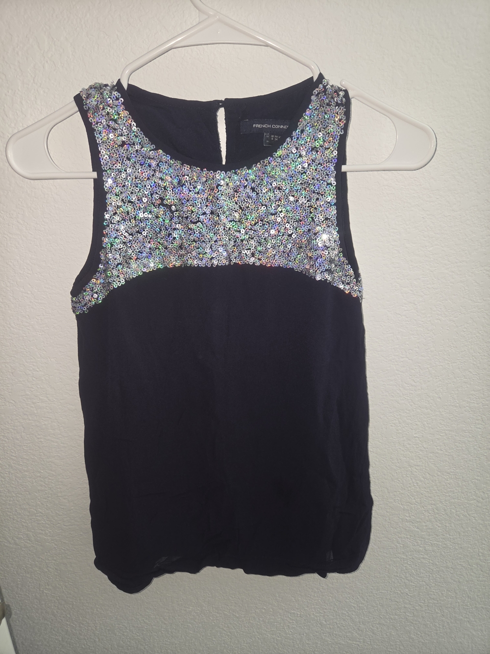 French Connection Navy Sleeveless Top with Iridescent Sequin Yoke
